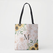 Monogram  rustieke zonnebloem decoupage draagtas (Voorkant)