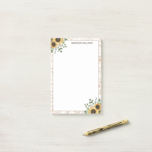 Monogram  rustieke zonnebloem decoupage post-it® notes (Op bureau)