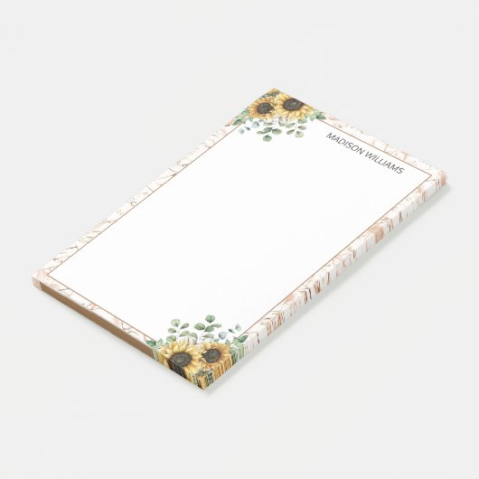 Monogram  rustieke zonnebloem decoupage post-it® notes (Schuin)