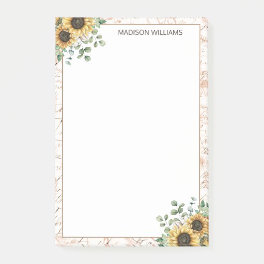 Monogram  rustieke zonnebloem decoupage post-it® notes (Voorkant)