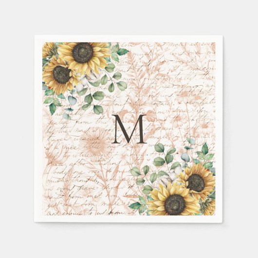 Monogram  rustieke zonnebloem decoupage servet (Voorkant)