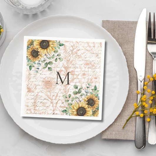 Monogram  rustieke zonnebloem decoupage servet