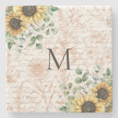 Monogram rustieke zonnebloem decoupage stenen onderzetter (Voorkant)
