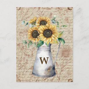 Monogram Rustieke Zonnebloem  Letter Decoupage Briefkaart