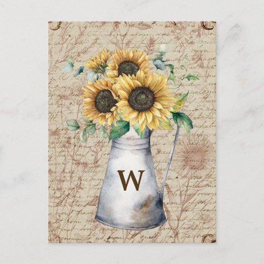 Monogram Rustieke Zonnebloem  Letter Decoupage Briefkaart (Voorkant)