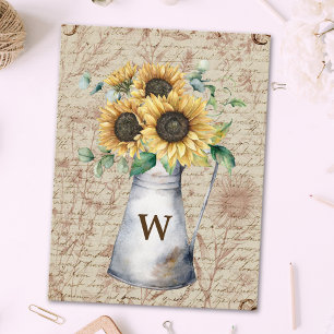 Monogram Rustieke Zonnebloem  Letter Decoupage Briefkaart