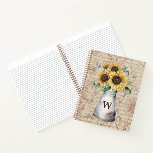 Monogram Rustieke Zonnebloem  Letter Decoupage Notitieboek (Binnen)