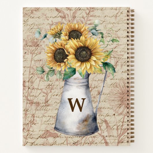 Monogram Rustieke Zonnebloem  Letter Decoupage Notitieboek (Achterkant)
