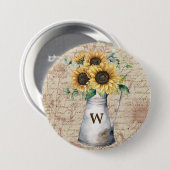Monogram Rustieke Zonnebloem Letter Decoupage Ronde Button 7,6 Cm (Voorkant /achterkant)