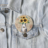 Monogram Rustieke Zonnebloem Letter Decoupage Ronde Button 7,6 Cm (In situ)