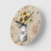Monogram Rustieke Zonnebloem Letter Decoupage Ronde Klok (Hoek)