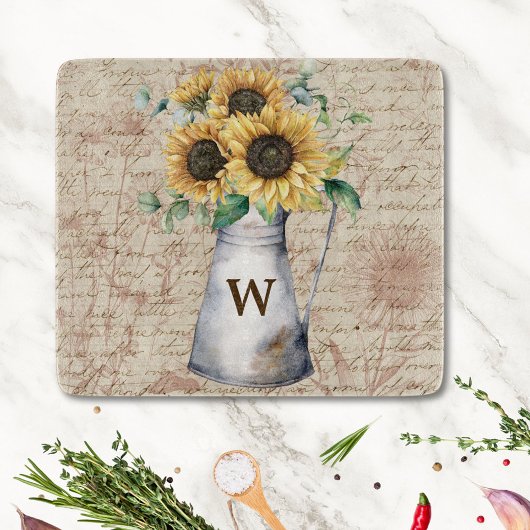 Monogram Rustieke Zonnebloem Letter Decoupage Snijplank