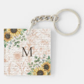 Monogram rustieke zonnebloem sleutelhanger (Achterkant)