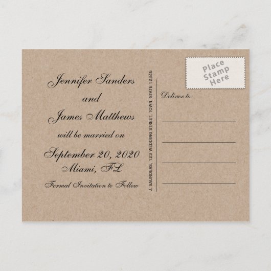 Monogram Rustique Faire-part de mariage (Dos)