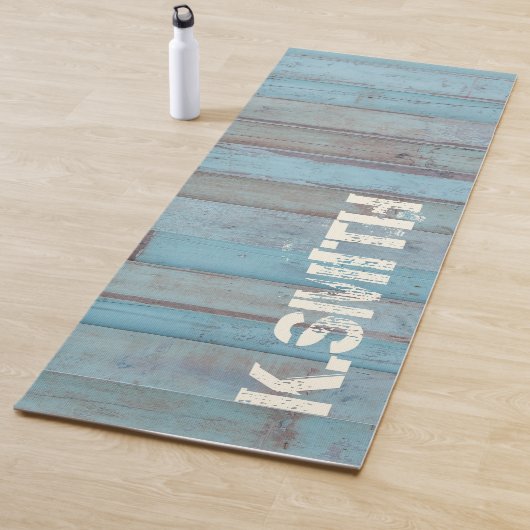 Monogram Rustisch blauw Beach Wooden Panel Yogamat (In situ)