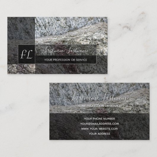 Monogram ruw grijze marmer met rockmarmer visitekaartje (Voorkant / Achterkant)