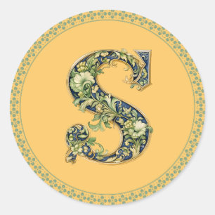Monogram S bloemontwerp, A-1 gegenereerd, Ronde Sticker