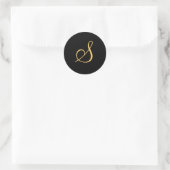 Monogram S, goudkleurig initiaal S op zwart, Ronde Sticker (Tas)