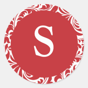 Monogram S Red White bruiloft Monogram Ronde Sticker