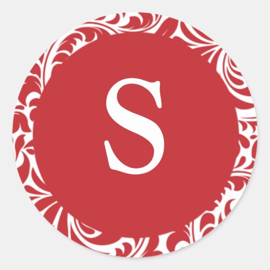 Monogram S Red White  bruiloft Monogram Ronde Sticker (Voorkant)