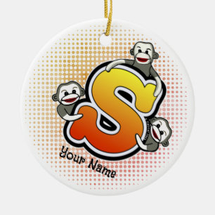 Monogram S Sock Monkey Keramisch Ornament