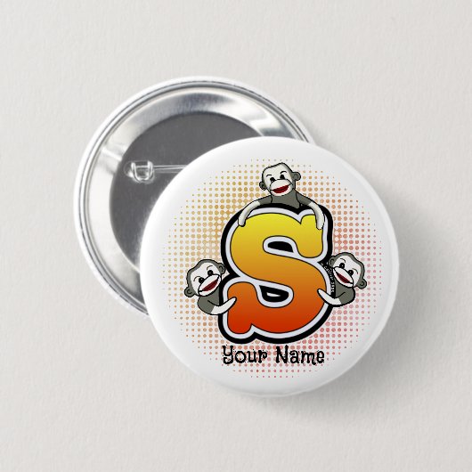 Monogram S Sock Monkey Ronde Button 5,7 Cm (Voorkant /achterkant)