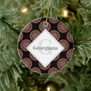 Monogram Safari Zonsondergang Boheemse Polka Dot M Keramisch Ornament