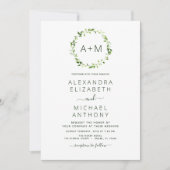Monogram Sage Emerald Green Floral Wedding Kaart (Voorkant)