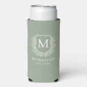 Monogram Sage Green Crest Botanische bruiloft (Seltzer Voorkant)