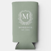 Monogram Sage Green Crest Botanische bruiloft (Voorkant)