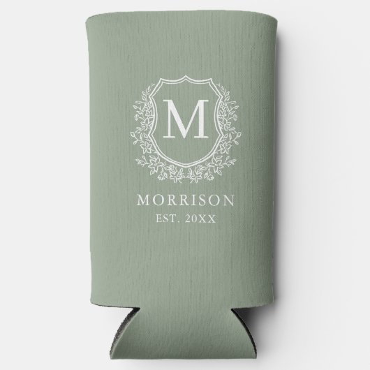 Monogram Sage Green Crest Botanische bruiloft (Voorkant)