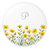 Monogram Sage Green en Yellow Wild Flowers Keramische Knop (Voorkant)
