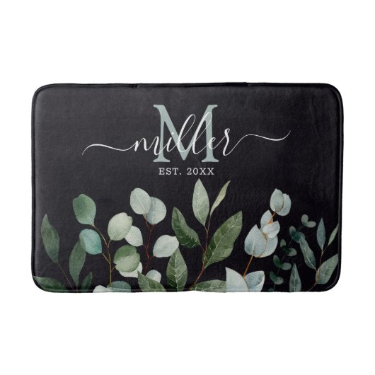 Monogram Sage Green Eucalyptus Greenery Leaves Badmat (Voorkant)