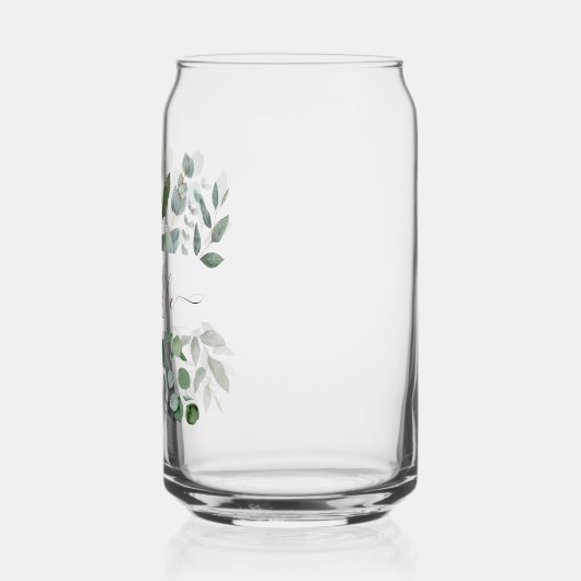 Monogram Sage Green Eucalyptus Greenery Leaves Blikvorm Glas (Links)