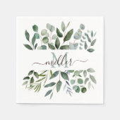 Monogram Sage Green Eucalyptus Greenery Leaves Servet (Voorkant)