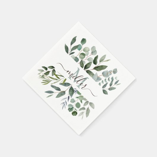 Monogram Sage Green Eucalyptus Greenery Leaves Servet (Hoek)