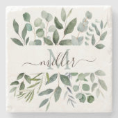 Monogram Sage Green Eucalyptus Greenery Leaves Stenen Onderzetter (Voorkant)
