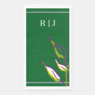 Monogram Sage Green Leaf Art Dusty Blue Wedding Servet