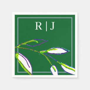 Monogram Sage Green Leaf Art Dusty Blue Wedding Servet