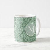 Monogram Sage Green Spirals - Gepersonaliseerd Koffiemok (Voorkant rechts)
