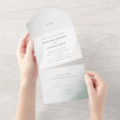 Monogram Sage Green Waterverf Wash Wedding All In One Uitnodiging (Afscheurbaar)