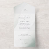 Monogram Sage Green Waterverf Wash Wedding All In One Uitnodiging (Binnen)