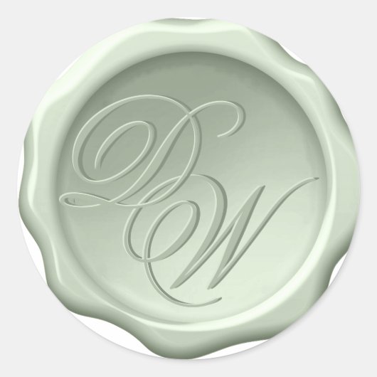 Monogram Sage Green Wax Seal 2 Initialen Script Ronde Sticker (Voorkant)