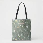 Monogram Sage Groen Geel Wit Wilde Bloemen Boho Draagtas (Voorkant)