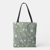 Monogram Sage Groen Geel Wit Wilde Bloemen Boho Draagtas (Achterkant)