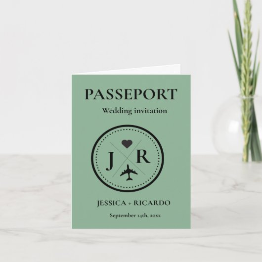 Monogram Sage Groen paspoort Bestemming bruiloft (Voorkant)