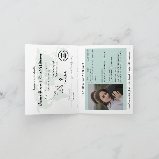 Monogram Sage Groen paspoort Bestemming bruiloft (Binnen)