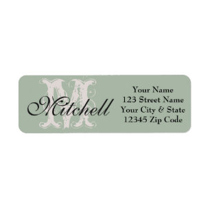 Monogram Sage Groene gouden retouradreslabels Etiket