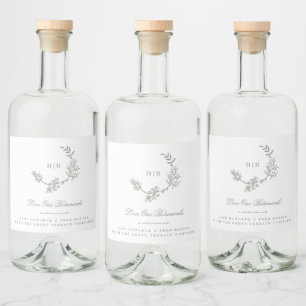 Monogram Sage Groene krans Klassieke bruiloft gin Likeurfles Etiket