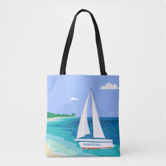Monogram Sailboat Coastal Tropical Beach Canvas ta Tote Bag (Voorkant)
